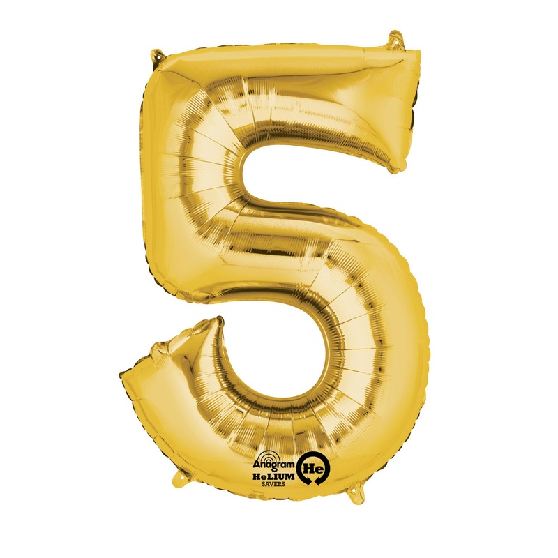 Number 5 Gold Air Filled Balloon