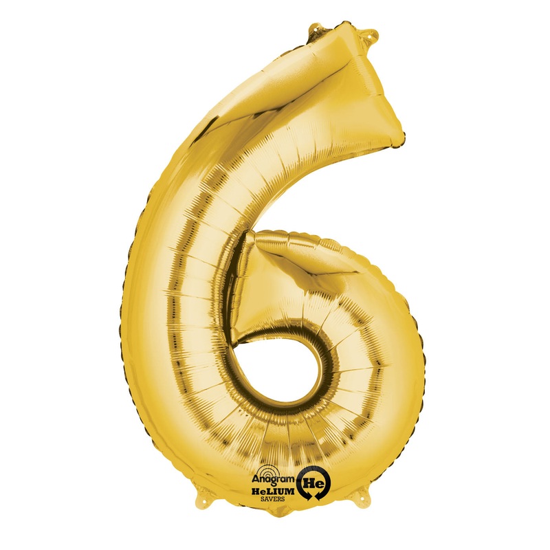 Number 6 Gold Air Filled Balloon