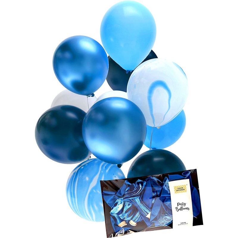 12 Inch Latex Balloons - 32 Pack Chrome Finish Agate Mix Navy Royal Blue Party Balloon Decoration