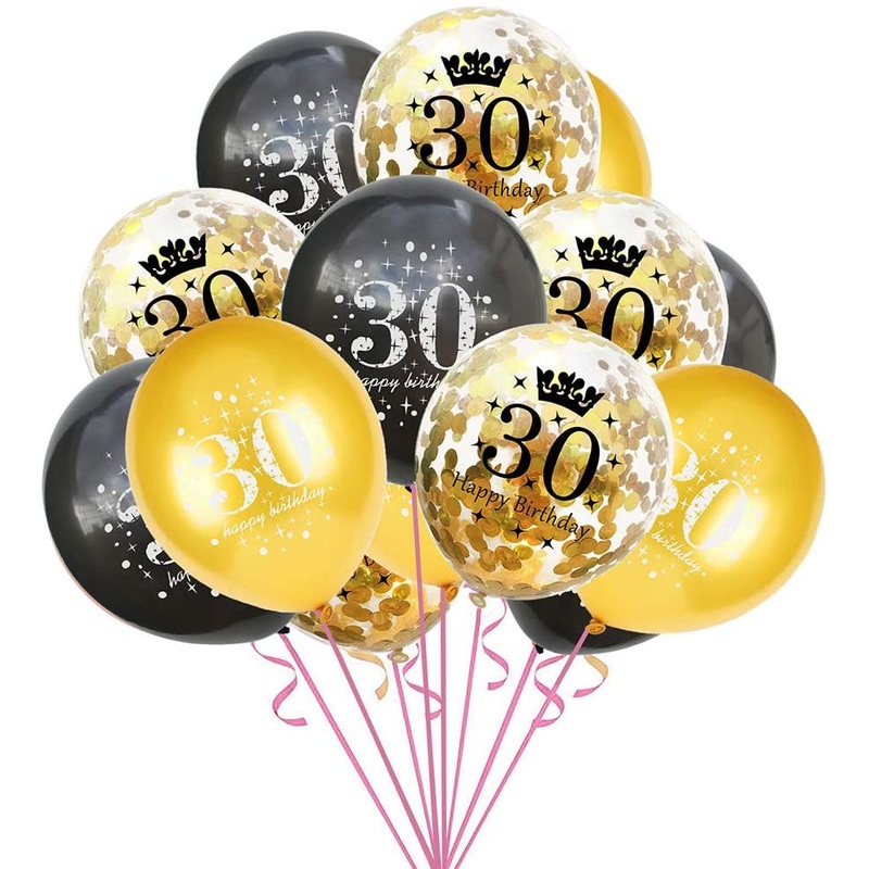 15 Packs Confetti Balloons 12 Inch Latex Clear Birthday Balloons (30 years old) - With Helium