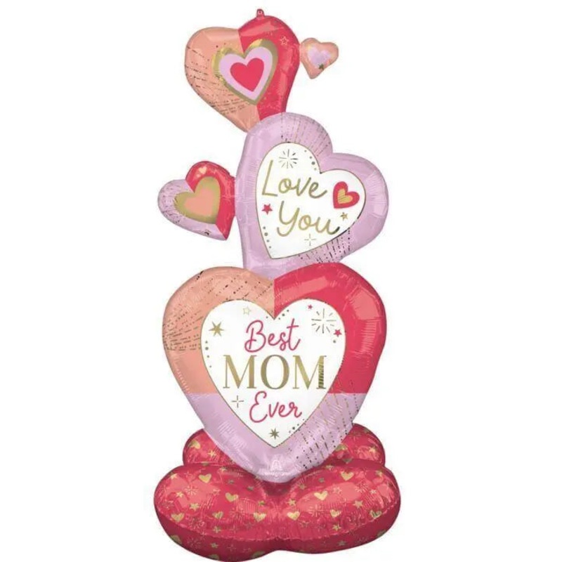 55" Colorful Mom Stacked Hearts Airloonz Balloon (Air-Filled)