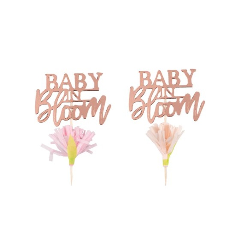 BABY IN BLOOM CUPCAKE TOPPERS FOILED 12PK