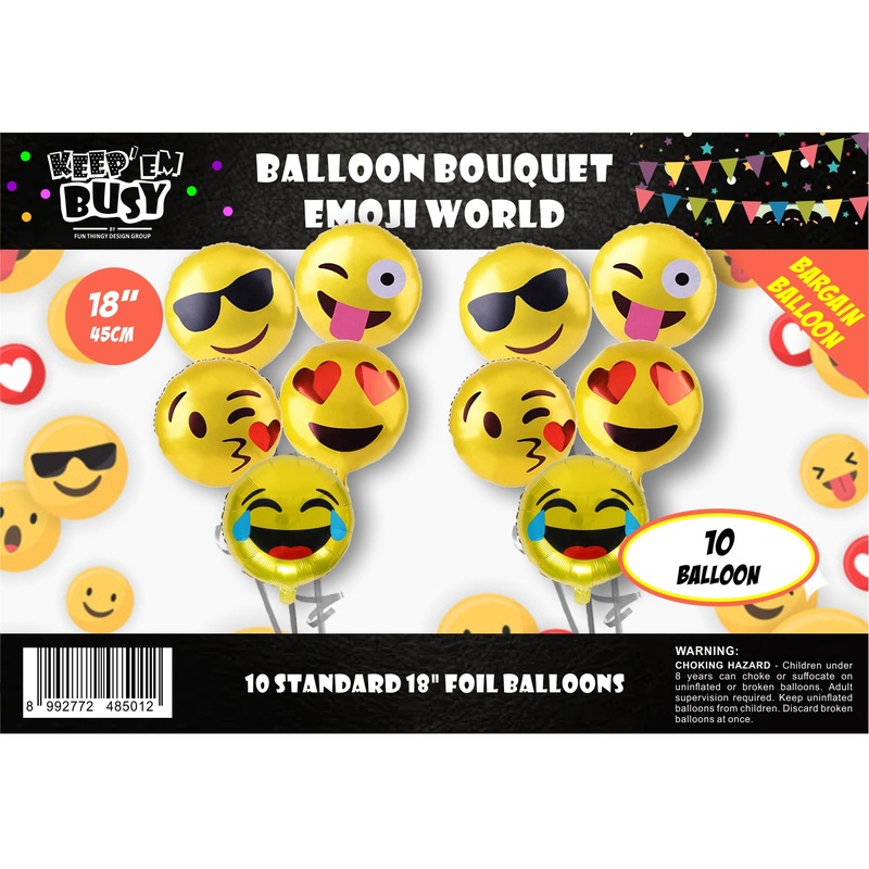 Emoji Foil Balloons - Pack of 10 - With Helium