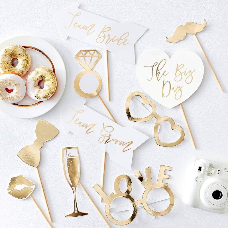 Gold Foiled Wedding Photo Booth Props 10pk