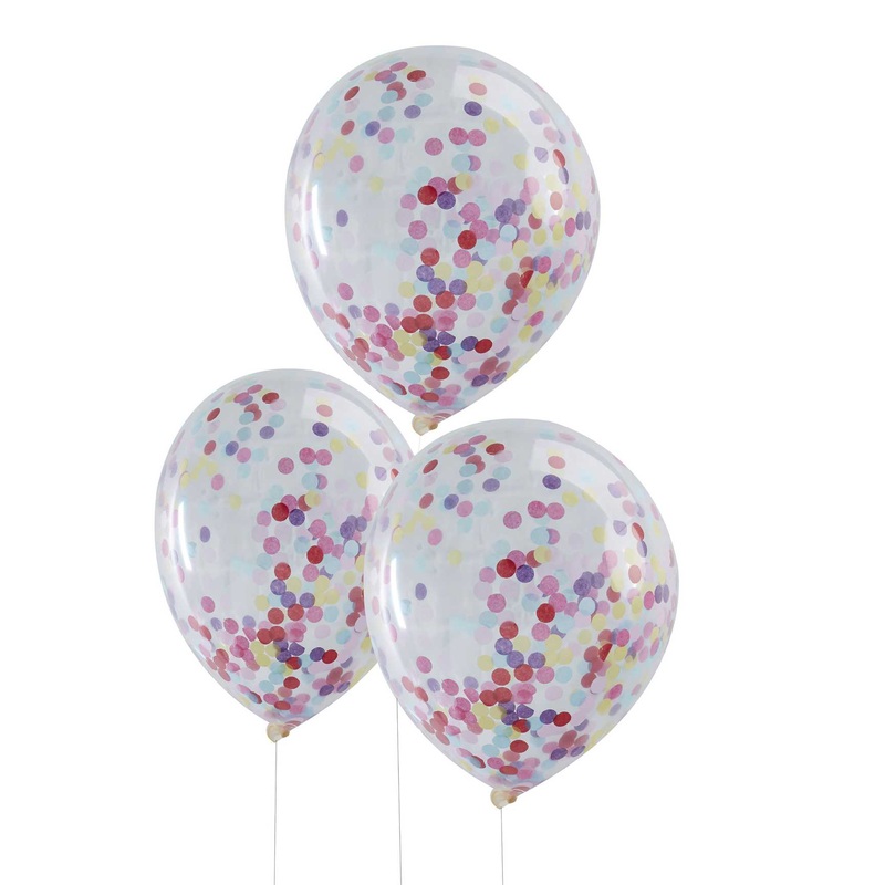 PACK OF 5 LATEX - CONFETTI FILLED - ASSORTED COLOURS