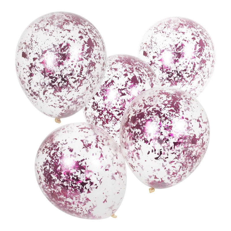 PACK OF 5 LATEX - CONFETTI FILLED - SHREDDED PINK