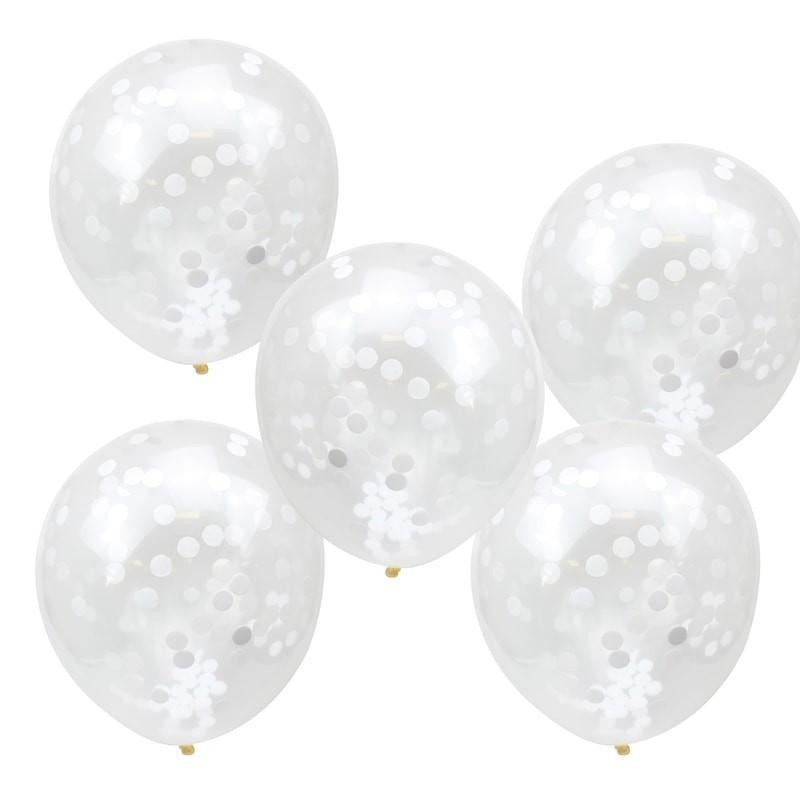 PACK OF 5 LATEX - CONFETTI FILLED - WHITE