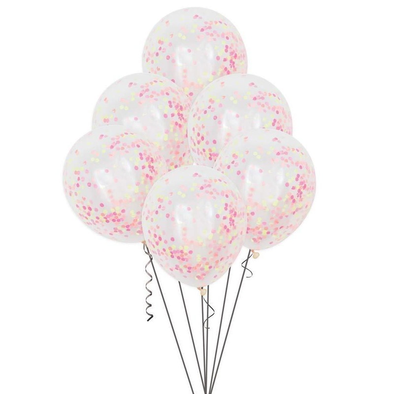 PACK OF 6 LATEX - CONFETTI FILLED - NEON