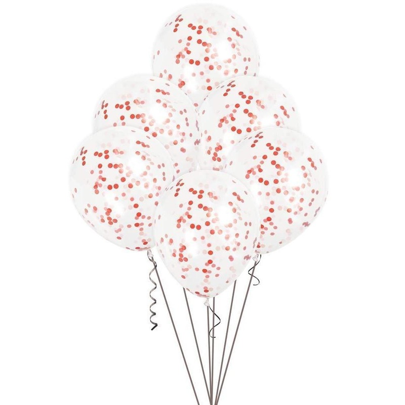 PACK OF 6 LATEX - CONFETTI FILLED - RED