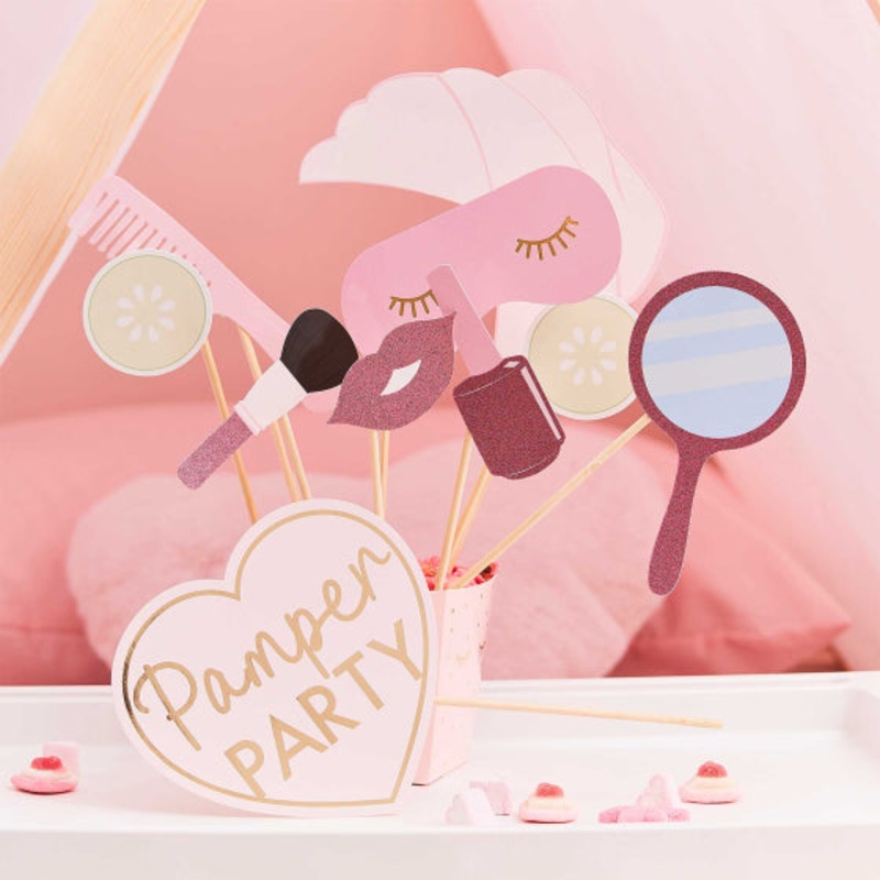PAMPER PARTY PINK GLITTER AND FOILED PHOTOBOOTH PROPS