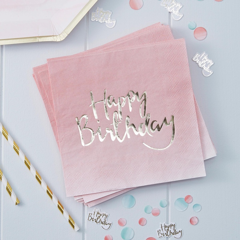 Pick & Mix Gold Foiled Pink Ombre Happy Birthday Napkins