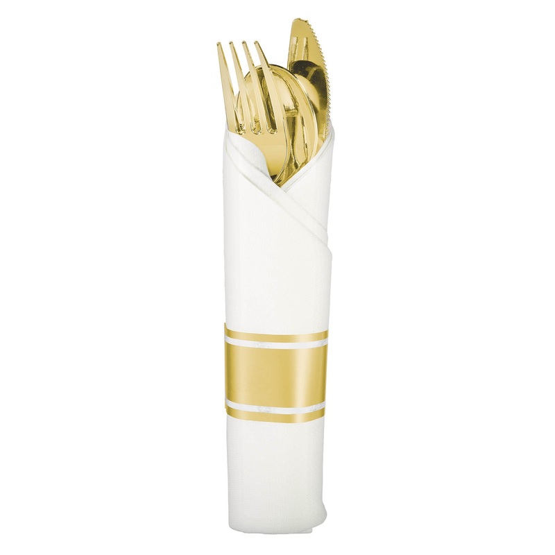 Premium Napkin Rolled Gold Cutlery Package of 10