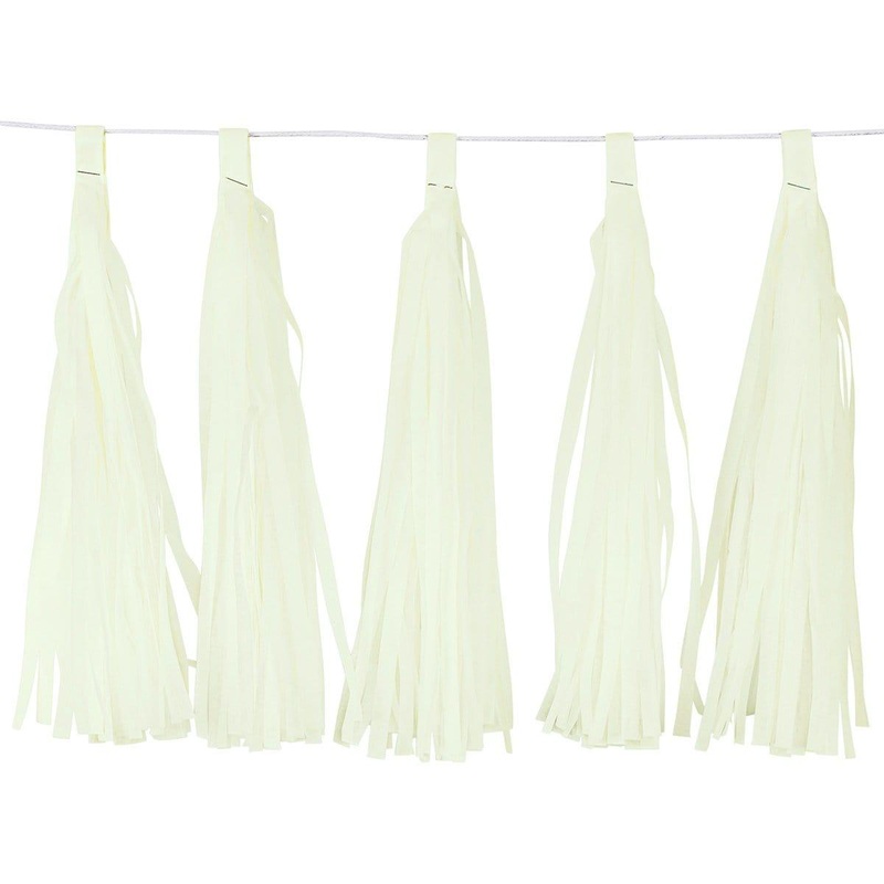 Tassels Garland Silk Paper Assembled 10/Pkg - Ivory