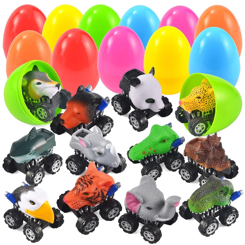 12Pcs Animal Pull Back Cars Prefilled Easter Eggs