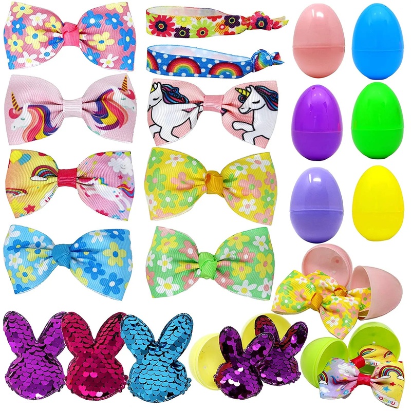 12Pcs Hair Bows Prefilled Easter Eggs
