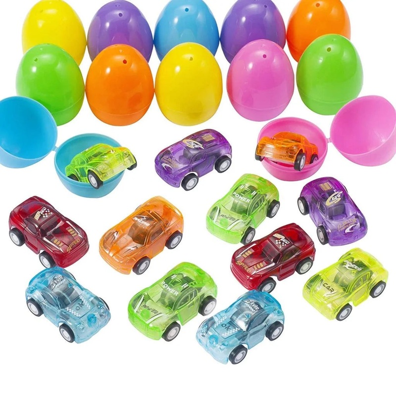 12Pcs Translucent Pull Back Cars Prefilled Eggs 2.25in