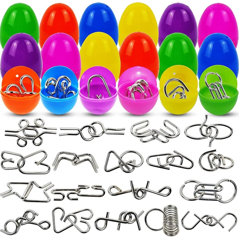 18 Packs Easter Eggs Filled with Metal Brain Teaser Puzzle Set