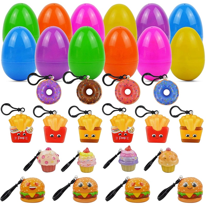 18Pcs Fast Food Squishy Toys Keychain Prefilled Easter Eggs