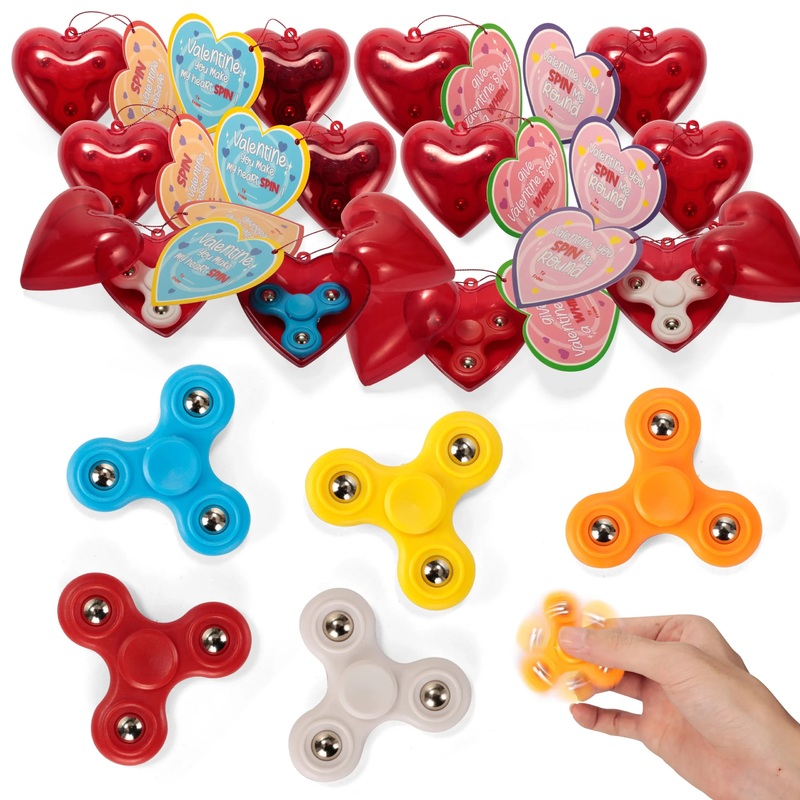 20Pcs Red Prefilled Hearts with Spinner with Valentines Day Cards for Kids-Classroom Exchange Gifts