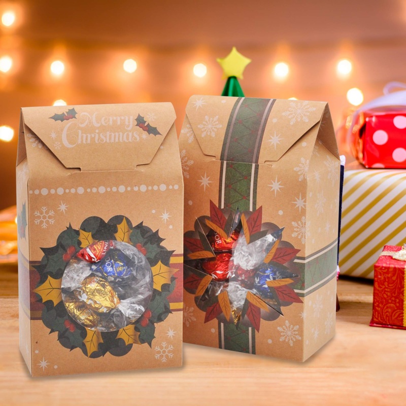 24 Foiled Kraft Christmas Cookie Treat Boxes Bulk