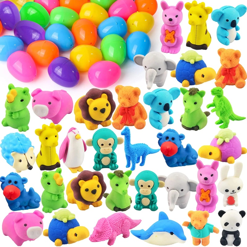 24Pcs Animal Themed Erasers Prefilled Easter Eggs