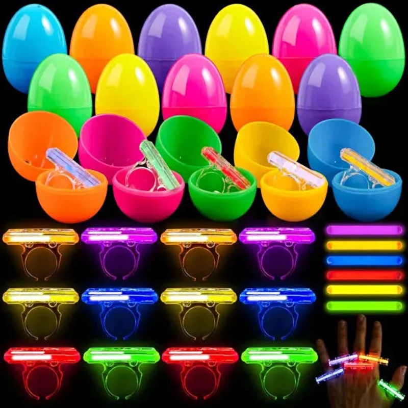 24Pcs Pre-Filled Easter Eggs with Glow Stick Rings