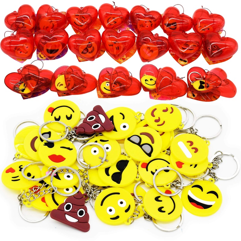 28Pcs Iconic Expression Keychain Filled Hearts with Valentines Day Cards for Kids-Classroom Exchange Gifts