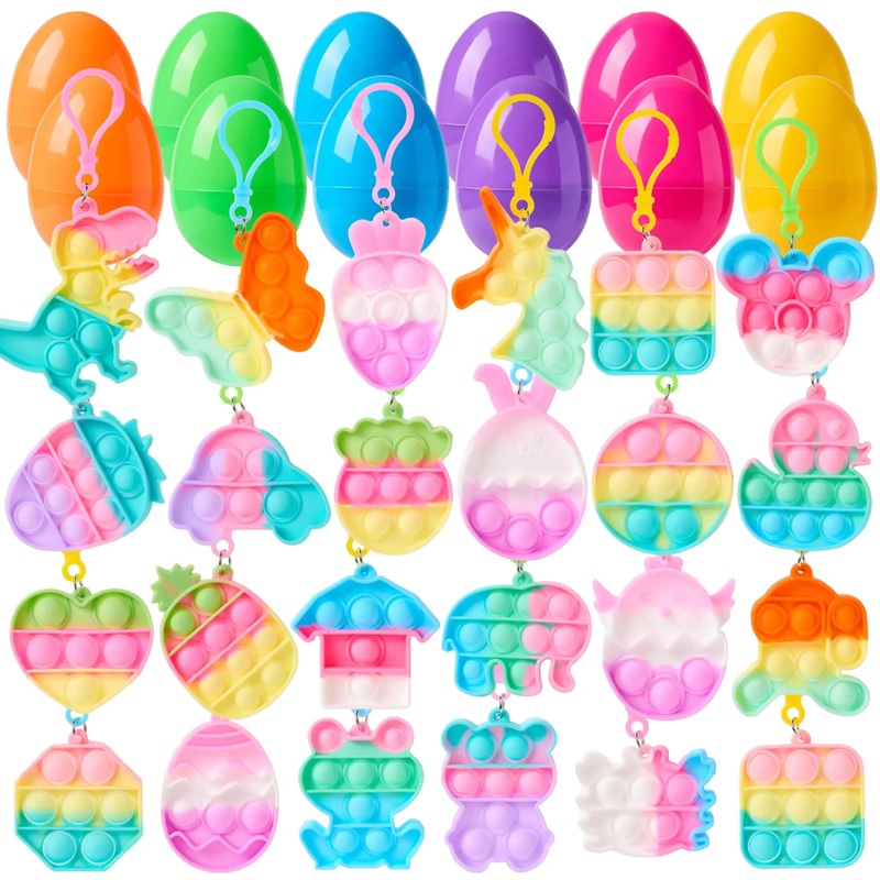 46Pcs Pre Filled Colorful Eggs with Pop Keychains with 23 Pop Fillers for Easter Egg Hunt