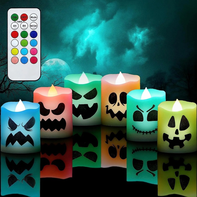 6Pcs 1.5in*2in LED Color Changing Halloween Flameless Candles with Remote Timer