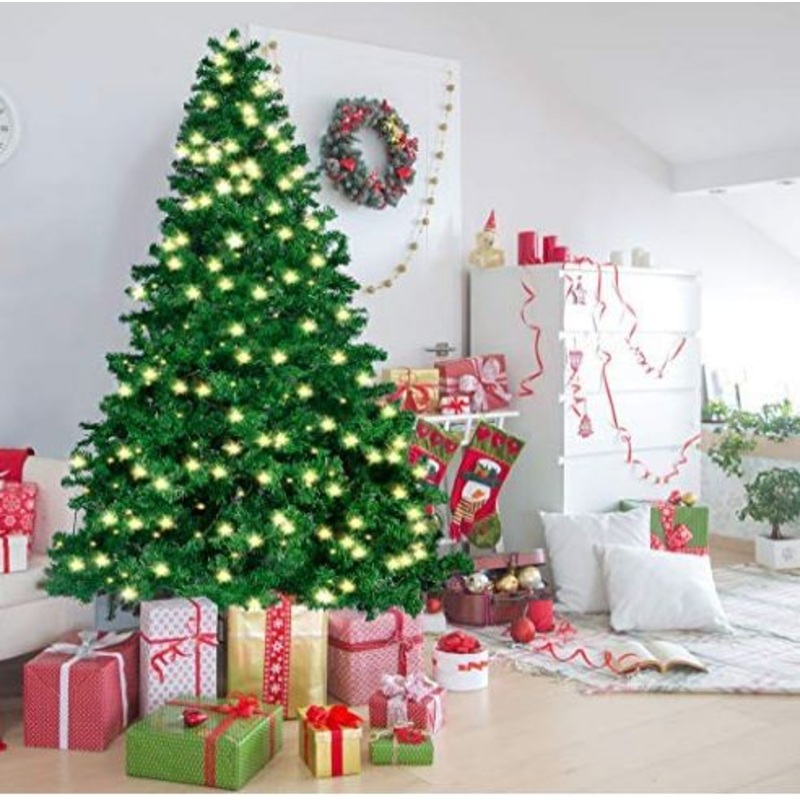 7.5 Ft Prelit Christmas Tree, Hinged Artificial Christmas Tree With 660 Clear Led Lights(8 Modes) And Metal Stand