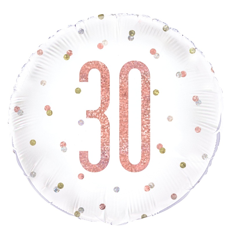 Birthday Rose Gold Glitz Number "30" Round 18" Foil Balloon Packaged