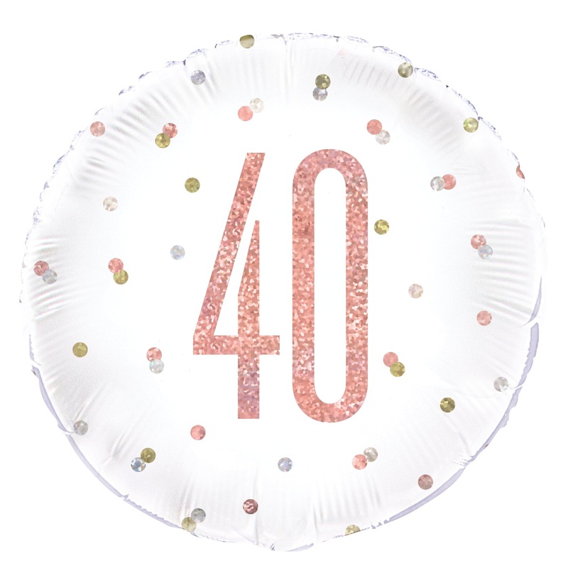 Birthday Rose Gold Glitz Number "40" Round 18" Foil Balloon Packaged