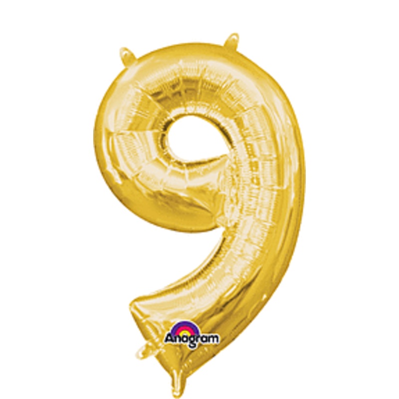 Gold 14" Number "9" Air filled Balloon Decoration