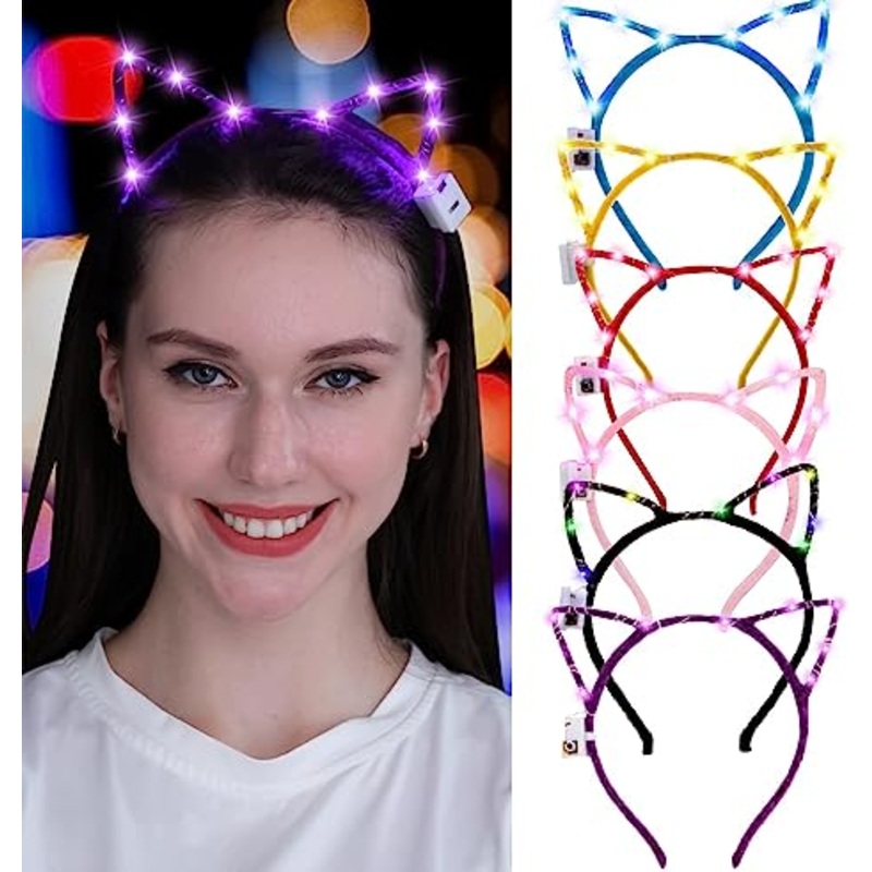 LED Cat Headbands, 6 Pack
