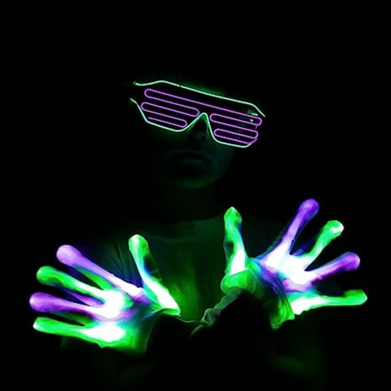 LED Gloves and LED Glasses (Green & Purple)