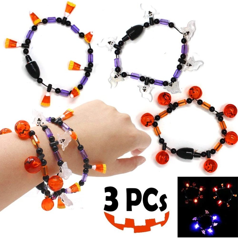 LED Light Up Halloween Bracelets Set, 3 Pack