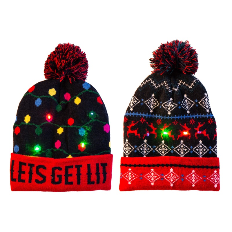 Led Light-up Knitted Beanie Ugly Sweater, 2 Pack