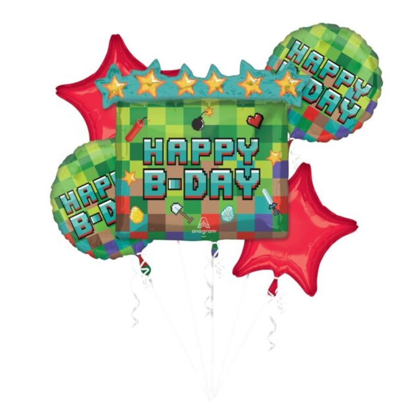 Pixel Party Birthday Helium Filled Balloon  Bouquet