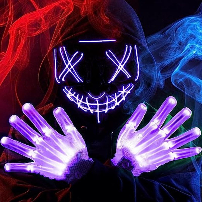 Purple Led Scary Mask And Gloves