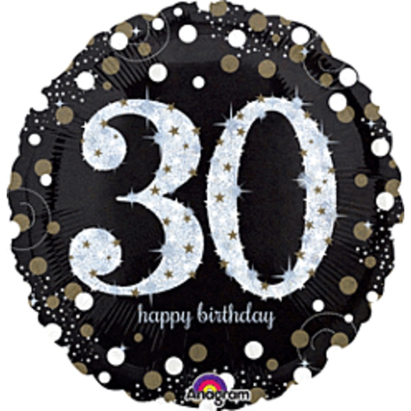 Sparkling Birthday 30th 18inch Helium Filled Mylar