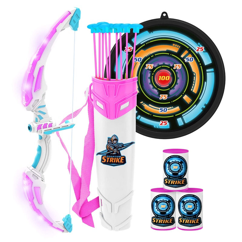 White Bow and Arrow Archery Toy Set with Flashing LED Lights