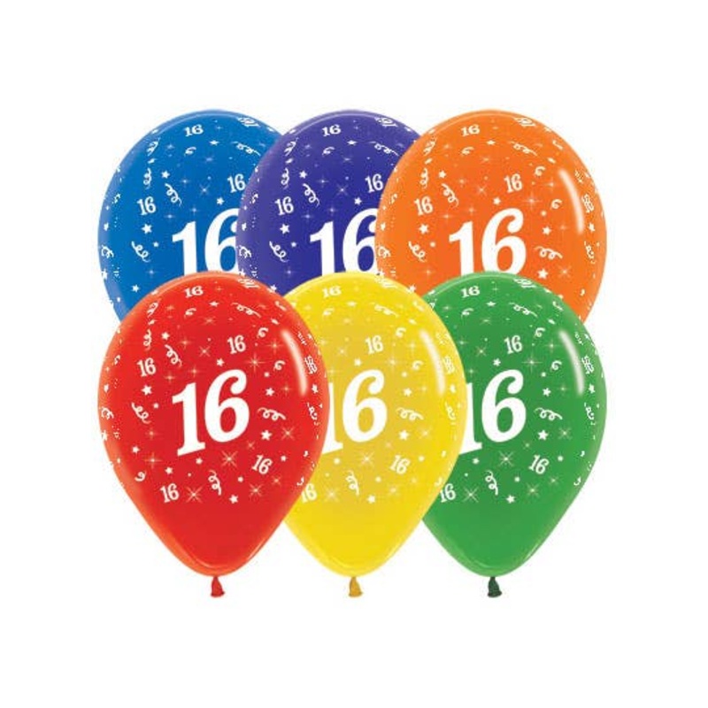 16th Birthday Crystal Colours 25 Pack 30cm Latex Balloons
