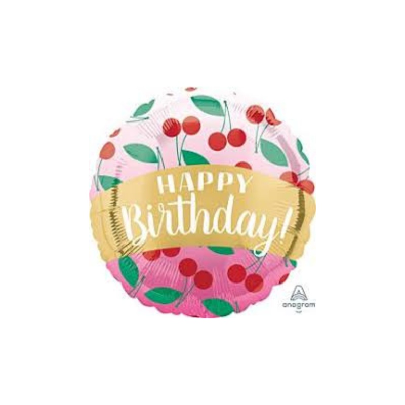 18" Cherry Happy Birthday Helium Filled Mylar
