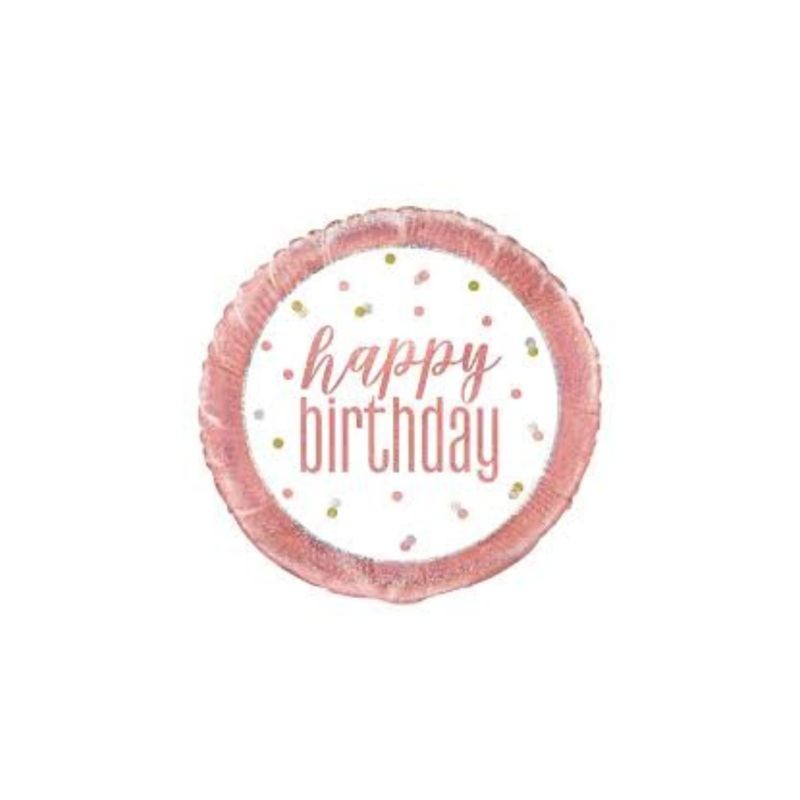 18" Holographic Rose Gold Happy Birthday Helium Filled Mylar