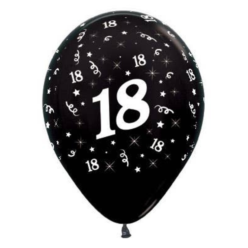18th Birthday Metallic Black 25 Pack 30cm Latex Balloons