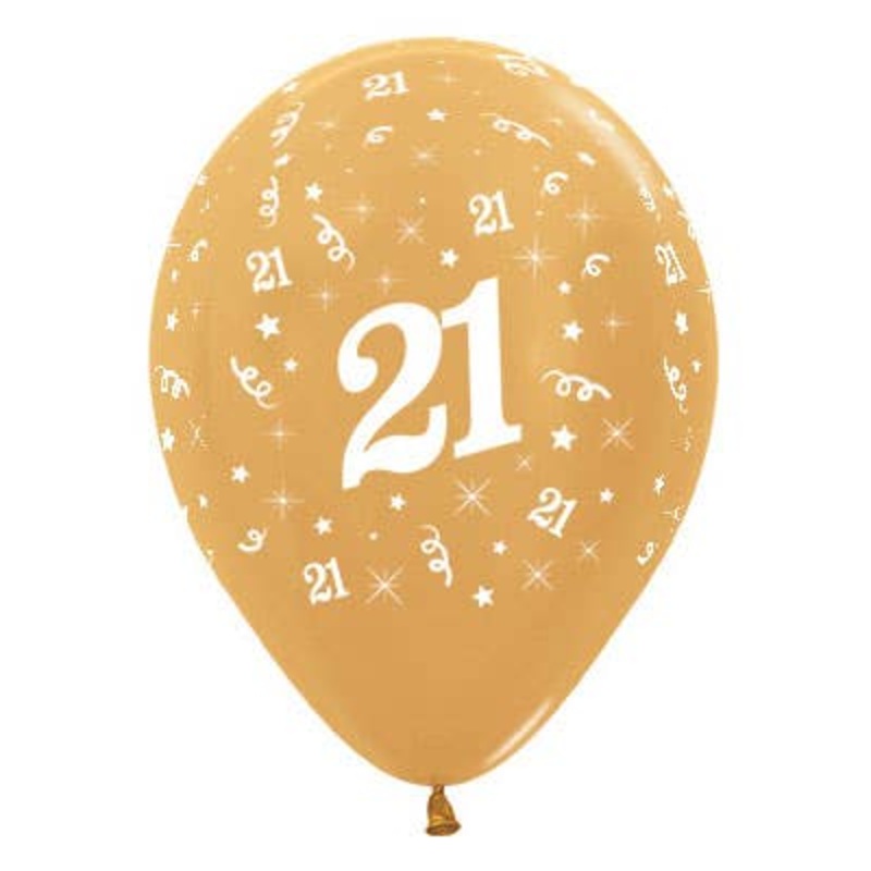 21st Birthday Metallic Gold 25 Pack 30cm Latex Balloons