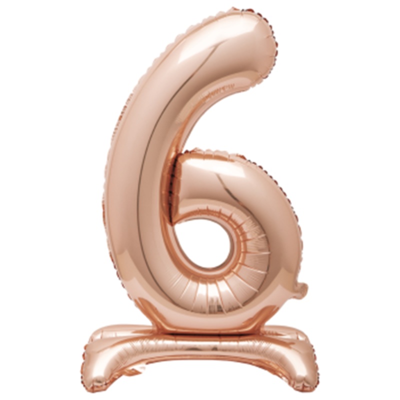 30" STANDING NUMBER BALLOON - 6 ROSE GOLD ( AIR FILLED )
