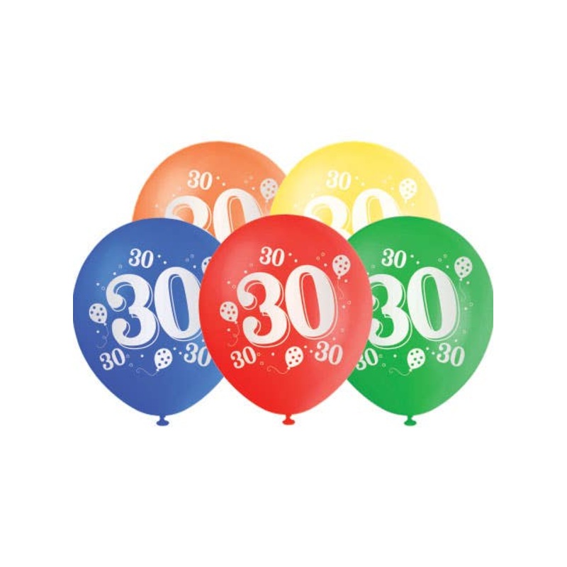 30th Birthday Assorted Colours 10 Pack 30cm Latex Balloons