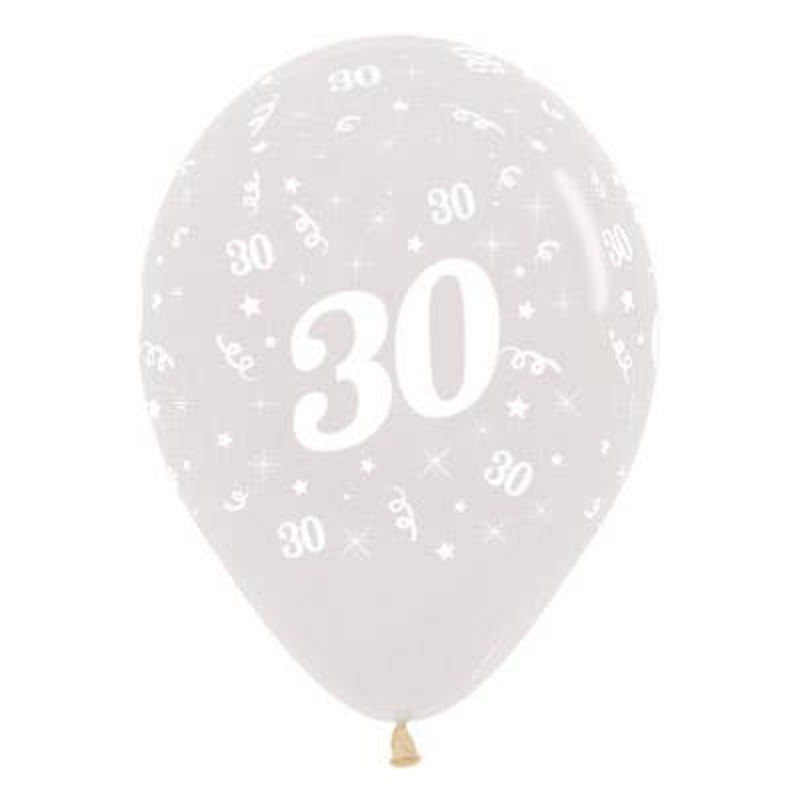 30th Birthday Crystal Clear 25 Pack 30cm Latex Balloons