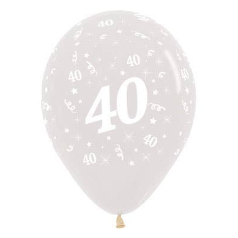 40th Birthday Crystal Clear 25 Pack 30cm Latex Balloons
